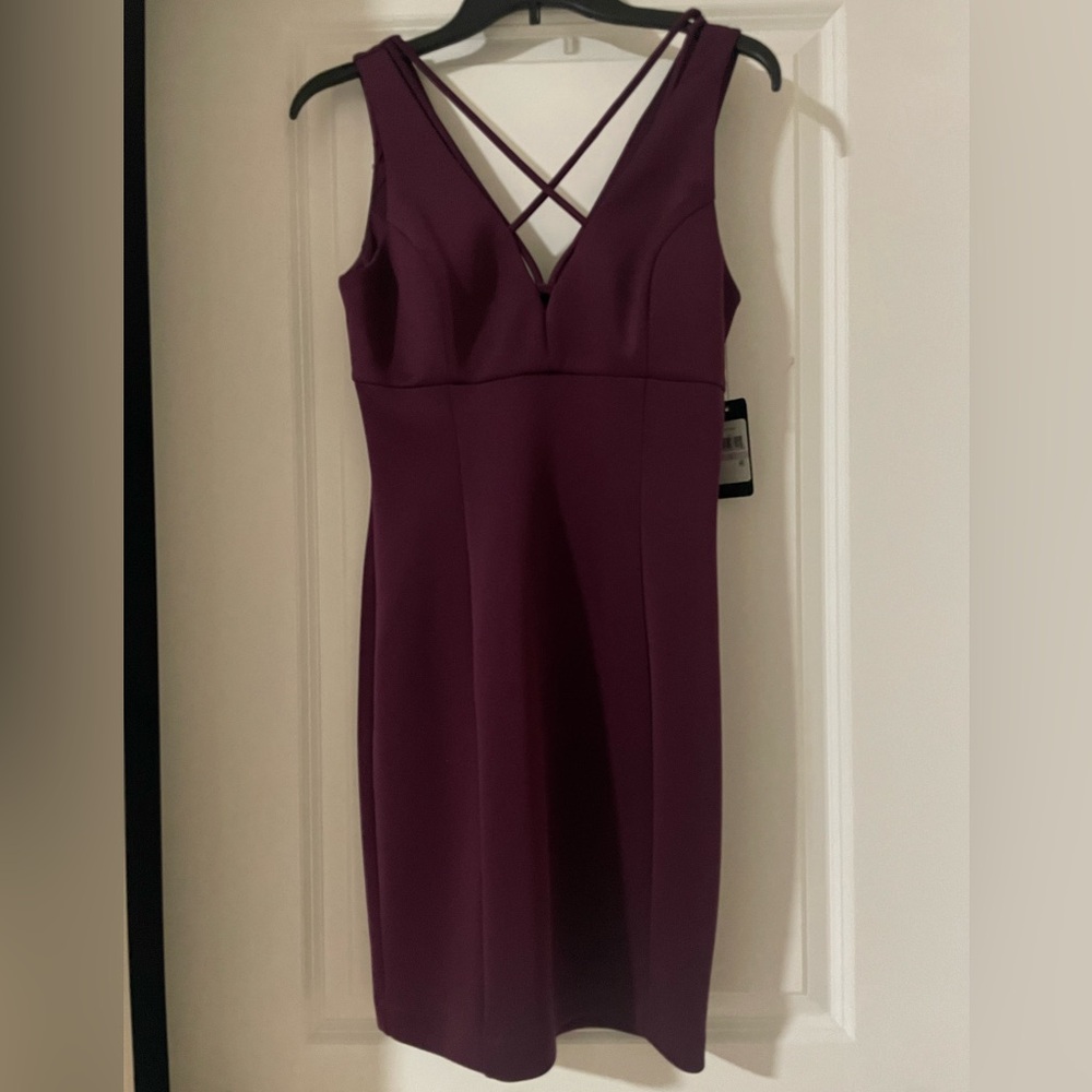 Guess Plum Midi Sheath Dress with Crisscross Back Straps